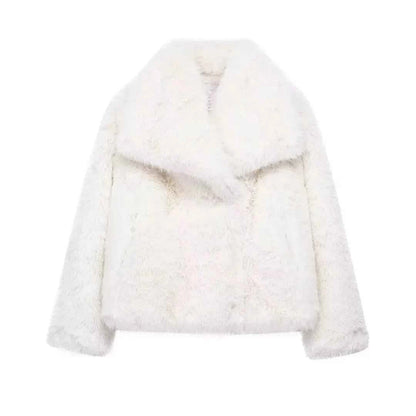 MUJER Faux Fur Coat Plush Fluffy Women's Jacket 2025 Woman Autumn Winter New in Outerwears White Red Gray Black Blends Coats