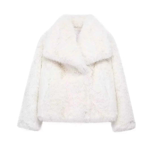 MUJER Faux Fur Coat Plush Fluffy Women's Jacket 2025 Woman Autumn Winter New in Outerwears White Red Gray Black Blends Coats