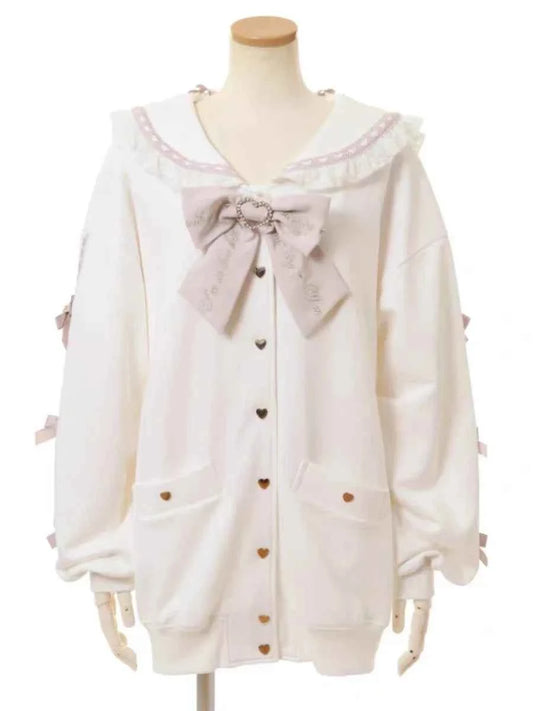 Japanese Liz Mine Mass-Produced Sailor Collar Ribbon Bow Sweet Hoodies Women Autumn Preppy Style Y2K Cute Oversized Sweatshirt
