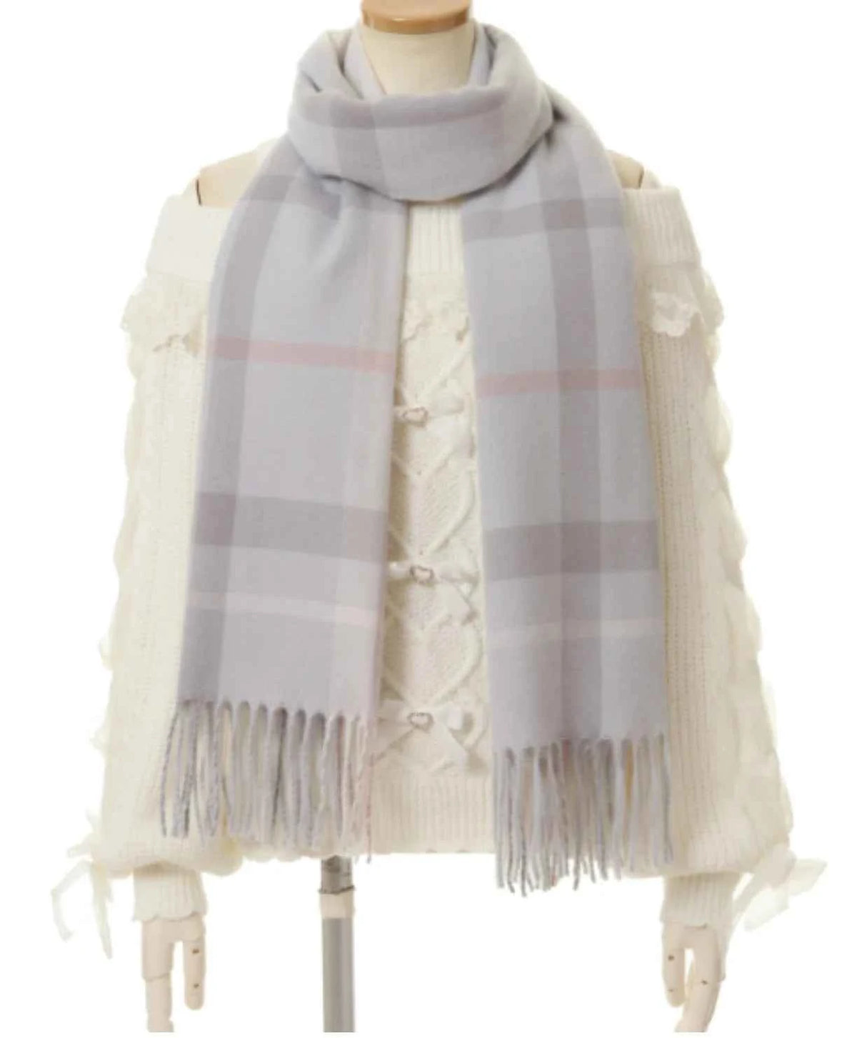 Japanese Liz New Lazy Wind Girls Sweet Plaid Lace Bow Scarf Soft Warm Women's Winter Lolita Scarf