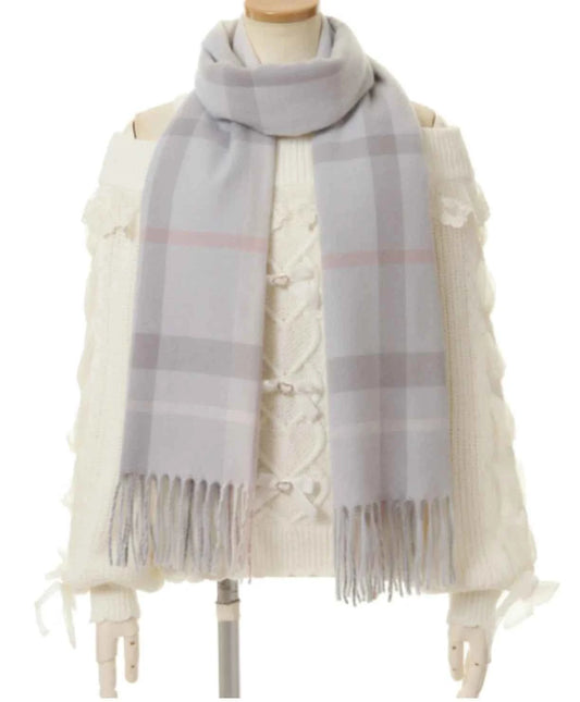 Japanese Liz New Lazy Wind Girls Sweet Plaid Lace Bow Scarf Soft Warm Women's Winter Lolita Scarf