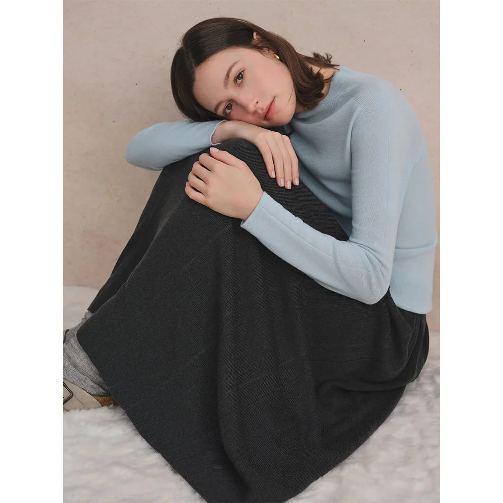 DUSHU Seamless Half-high Collar Pure Wool Pullovers Women Plus Size Autumn Winter Bottoming Sweater Solid Soft Breathable Tops