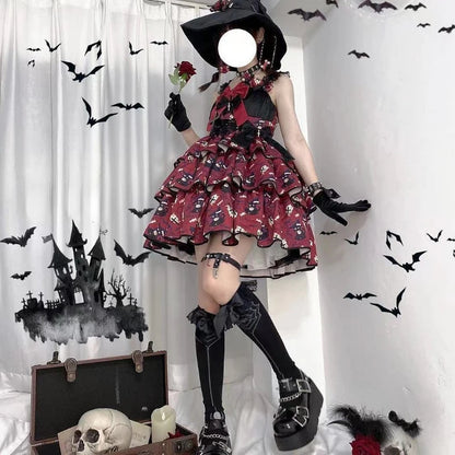 Victorian Sweet Black Pink Lolita Dress Women Kawaii Elegant Luxury Y2k Chic Retro Gothic Dresses Girls Witch Pattern Midi Dress SS69 50.69 Red Jsk / XL