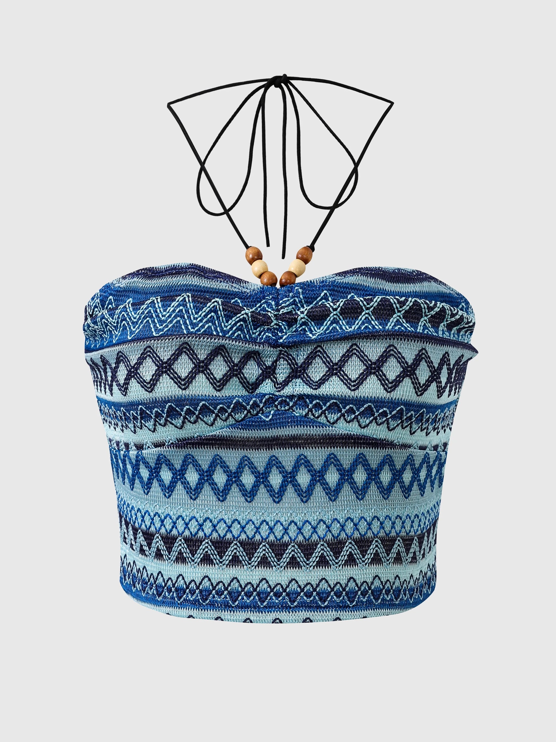 Geo Pattern Beaded Halter Crop Top, Vacation Style Backless Crop Top For Summer, Women's Clothing SS69