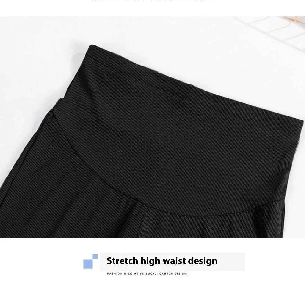 Summer Women's Maternity with Pockets Large Size Maternity Trousers Outside Wearing Thin Section of Ice Silk Draped Wide-Legged