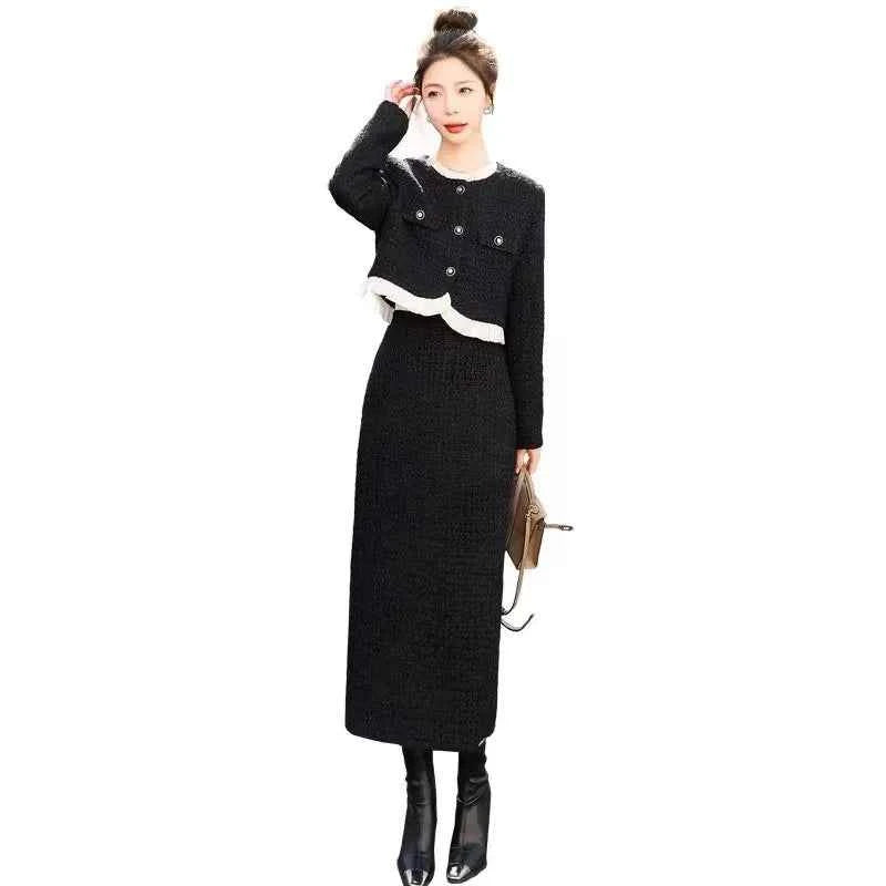 Fleece Lined Women's Two Piece Set Hot Sale Of The Season New Style Minimalist Chic Perfume Wind Suit Skirt Comfortable Casua...