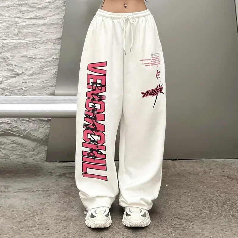 Korean Y2K Streetwear White Jogging Sweatpants Women Harajuku Sports Pants Oversized Hip Hop Letter Wide Leg Trousers - SS69