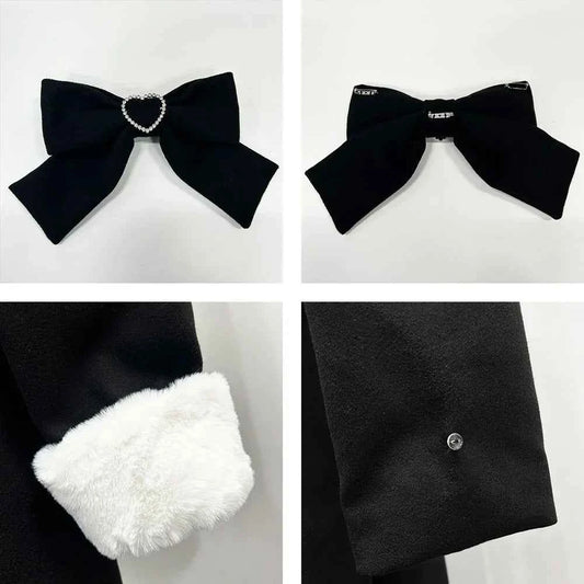 Japanese Sweet Winter Woolen Coat Lolita Style Cute Big Bow Fungus Edge Long Sleeve Slim Kawaii Girls Women Elegant Overcoat