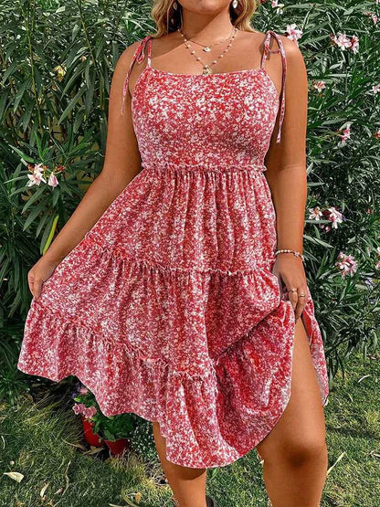 Plus Size 2025 Summer New Women's Halter Backless Hollow Out Short Sleeve Dress Bohemian Mini Floral Dress Best of Summer