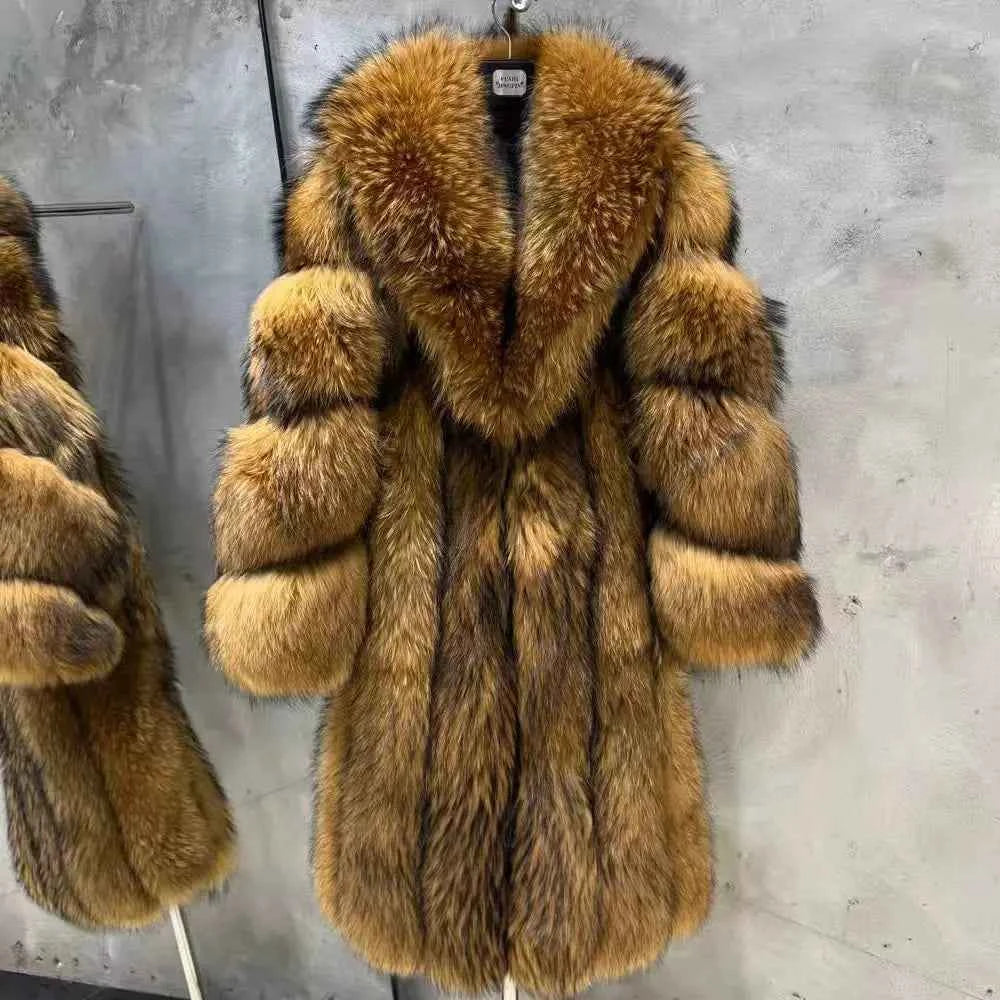 Winter Long Fur Coats Winter Female Natural Fox Fur OutWear Full Pelt Real Fox Fur Jackets with Long Sleeve