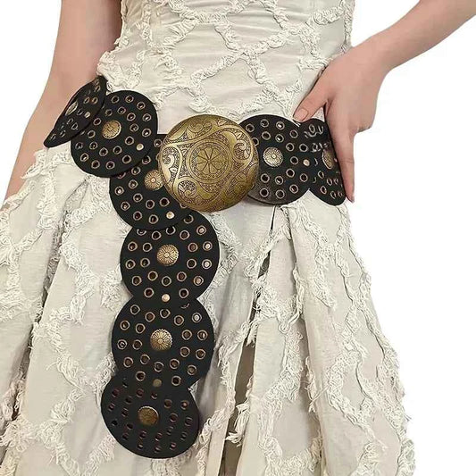 SS69 Women's Y2K Vintage Rivet Patchwork Wide Faux Leather Waist Belt