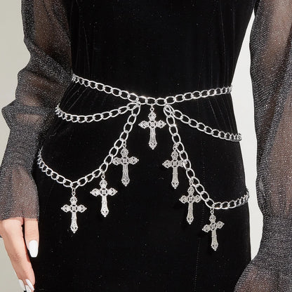 SS69 Women's Cross Waist Chain, Adjustable Metal Body Jewelry for Punk Style