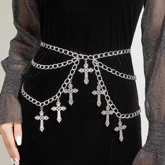 SS69 Women's Cross Waist Chain, Adjustable Metal Body Jewelry for Punk Style