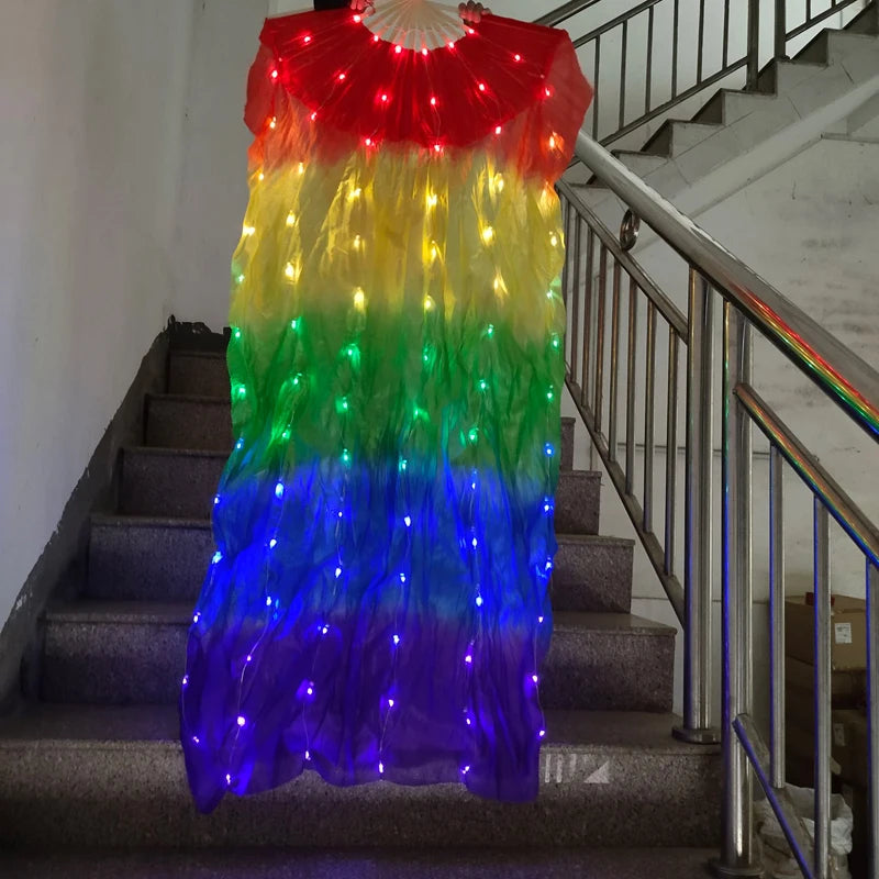 150cm Long Silk Veil Fan With LED Light Bamboo Silk Fan Practice and Stage Performance Dance Costumes Belly Dance Accessories SS69