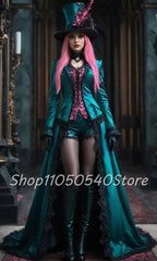 Customized Green Medieval Elegant Tudor Renaissance Ball Gowns Green V Neck Trailing Floor Length Evening Gowns