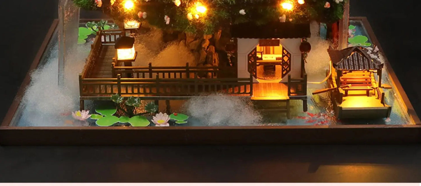 DIY Wooden Chinese Ancient Casa Miniature Building Kits Bookend With Lights Assembled Bookshelf Home Decoration Friends Gifts SS69