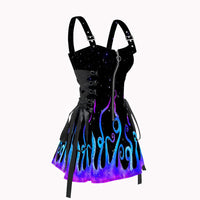 Dressfo 2025 Women's Gothic Sexy Dress Galaxy Print Lace Up Mini Dress Half Zipper Adjustable Buckle Strap Dress SS69 17.69 black / S