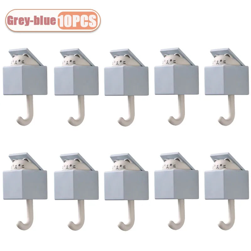 Self-Adhesive Cat Wall Hooks, Cute Animal Decorative Hanger