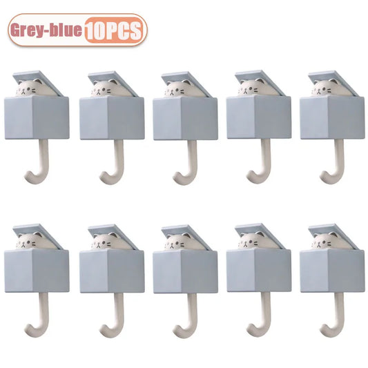 SS69 Self-Adhesive Cat Wall Hooks, Cute Animal Decorative Hanger for Home