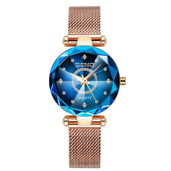 SENO Ocean Star Women Crystal Watch 2024 Top Brand Luxury Rose Gold Women Bracelet Watch for Ladies Wrist Watch Relogio Feminino SS69 18.69 mesh blue