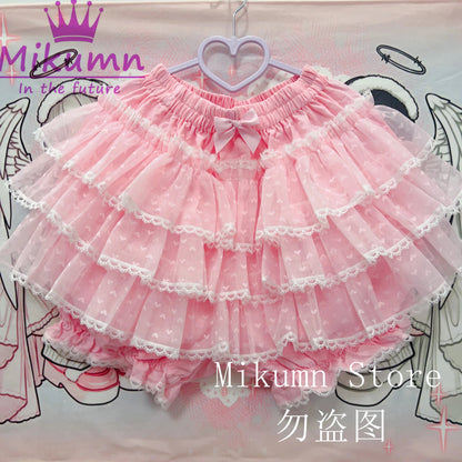 Mikumn Harajuku Sweet Lace Shorts Skirts Y2k Japanese Lolita Kawaii JK Ruffles Bloomers Women Elastic Waist Safety Short Pants SS69 40.69 Pink / Waist 60-100cm