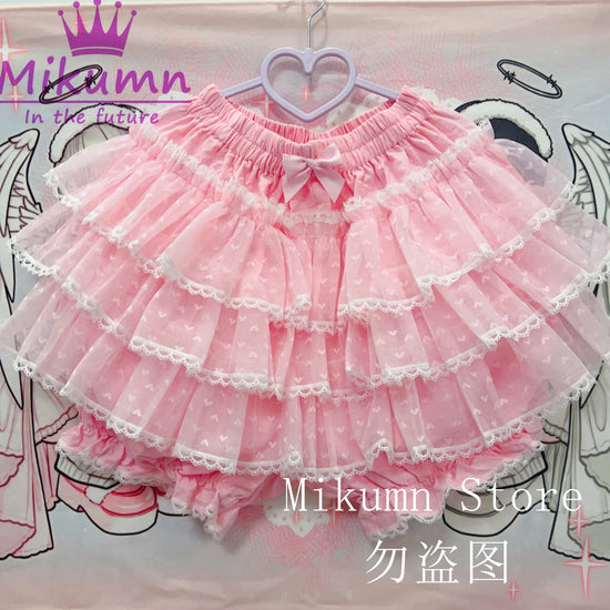 Mikumn Harajuku Sweet Lace Shorts Skirts Y2k Japanese Lolita Kawaii JK Ruffles Bloomers Women Elastic Waist Safety Short Pants SS69 40.69 Pink / Waist 60-100cm