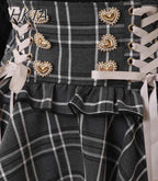 Original Japanese Mines Lolita Strap Skirts Women High Waist and Thin Frilly Pleated Skirt College Style Liz Girl Plaid Skirt