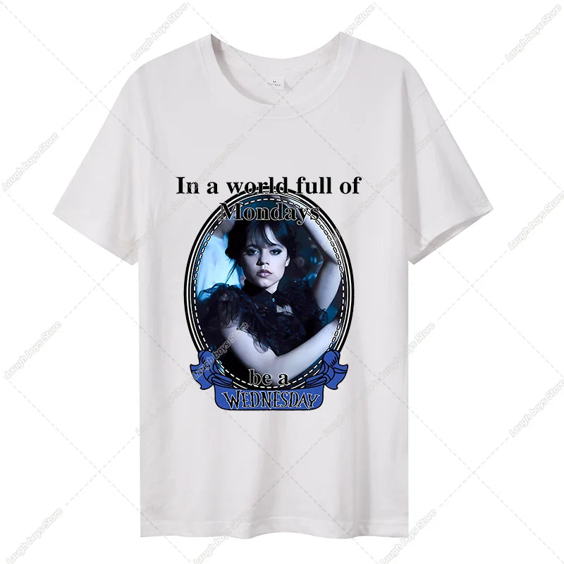 Wednesday Addams Women Casual T-shirt Summer Adult Cartoon Printed Tee Tops Girls Round Neck Clothing Short Sleeve Fashion Gifts SS69 8.69 ADD330 / S