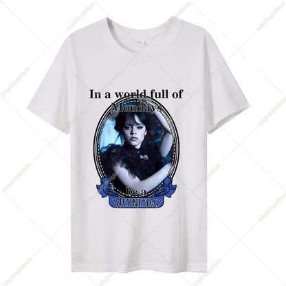 Wednesday Addams Women Casual T-shirt Summer Adult Cartoon Printed Tee Tops Girls Round Neck Clothing Short Sleeve Fashion Gifts SS69 8.69 ADD330 / S