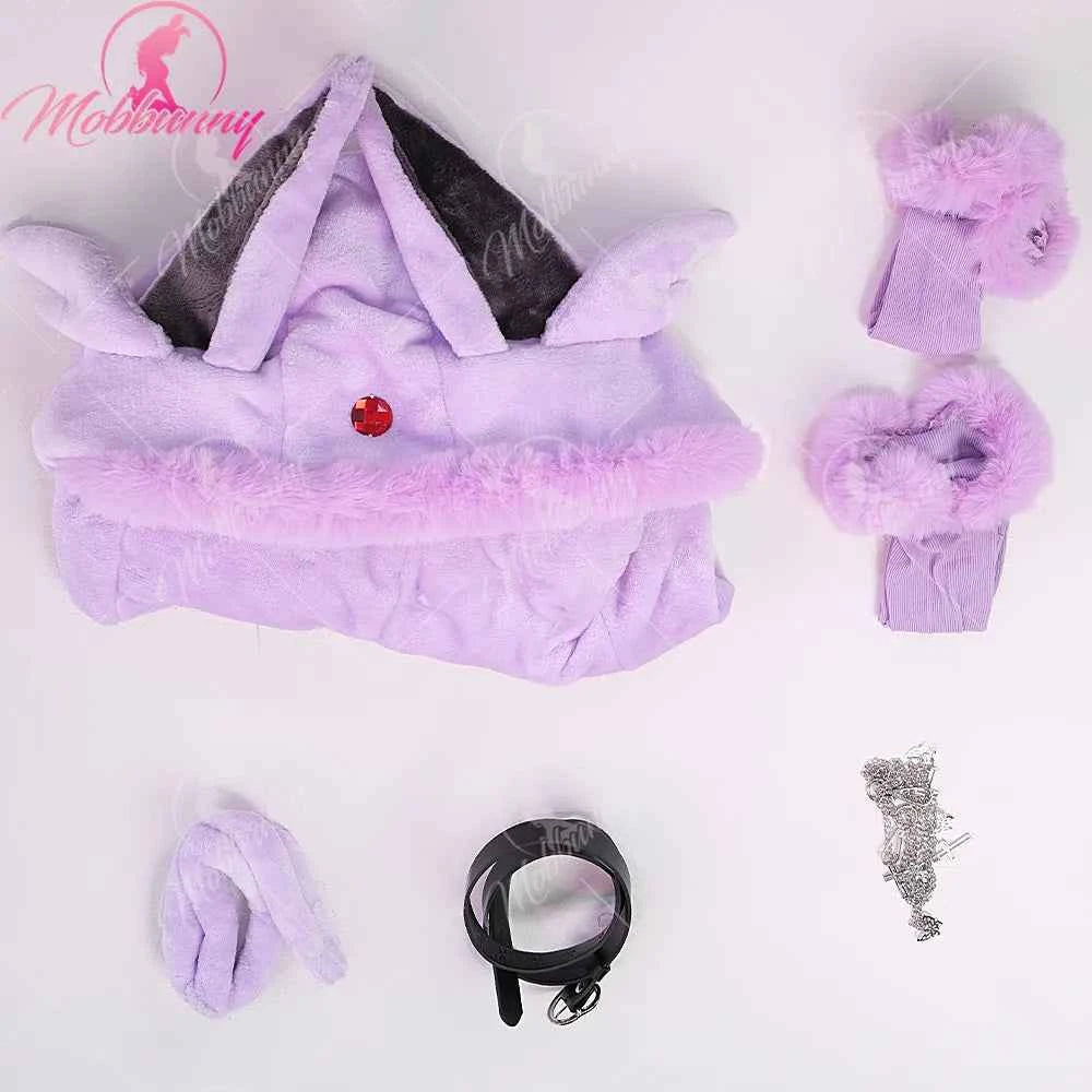 MOBBUNNY Espeon Cosplay Costume Women Hooded Bodysuit Tail Socks Suit Cute Cartoon Flannel Pajamas Bunny Girl Plush Jumpsuit