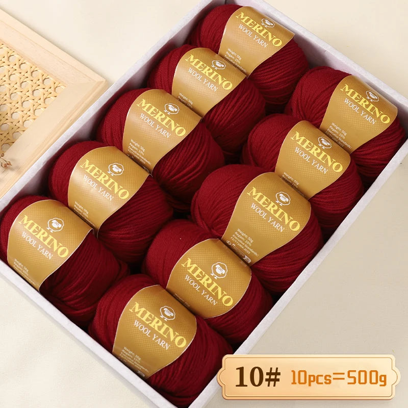 500g of High-Quality 212 Medium-Fine Alpaca Wool Yarn, Suitable for Knitting Sweaters, Scarves, and Hats, 10 Skeins/Pack