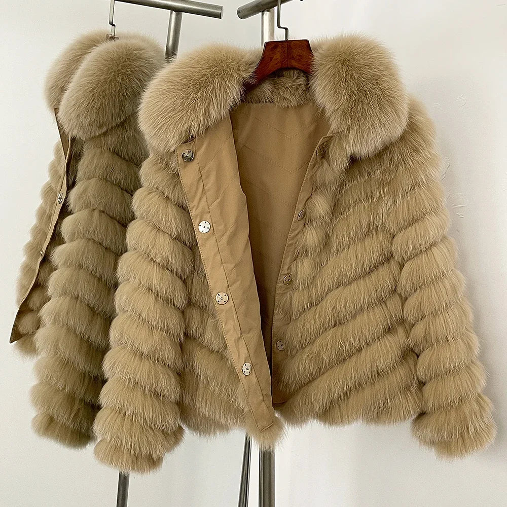 OFTBUY Women's Real Fox Fur Coat - Thick Warm Winter Jacket