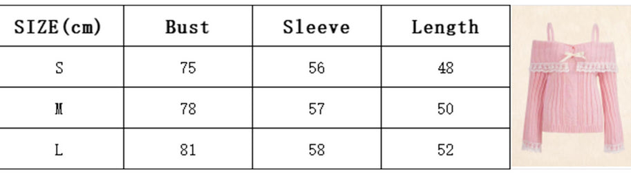 Pretty Cute Outfits Harajuku Cosplay Sweater Kawaii Lace Trim Off Shoulder Pullovers Y2K Aesthetic Vintage Long Sleeve Jumpers SS69