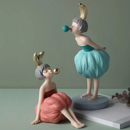 Bubble Gum Rabbit Girl Figurines, Modern Home Decoration,Party Decor, Sweet Gift for Girl,Lovely Room Ornaments,Birthday Present SS69