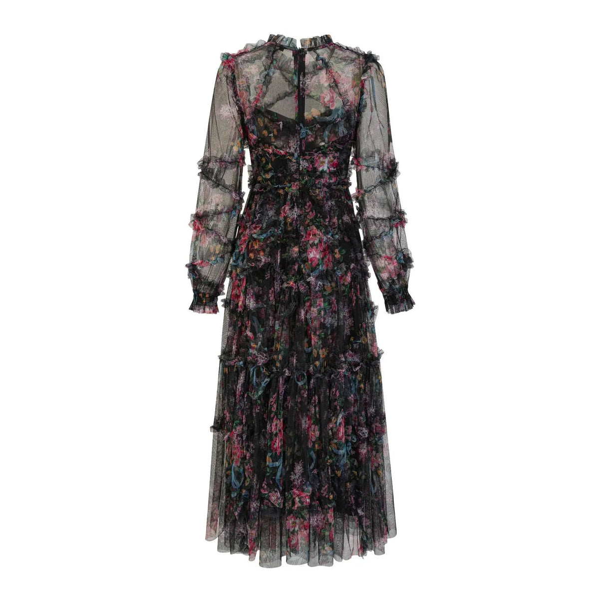 JAMERARY Fashion Floral Print Long Sleeve Maxi Dress For Women Summer Autumn Clothes Layers Ruffles Cake Dresses Evening SS69