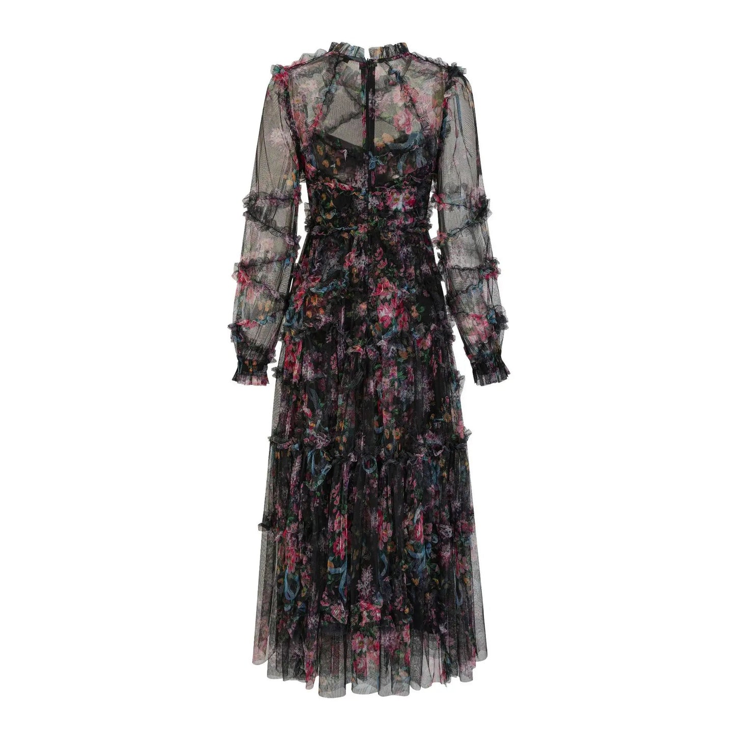 JAMERARY Fashion Floral Print Long Sleeve Maxi Dress For Women Summer Autumn Clothes Layers Ruffles Cake Dresses Evening SS69