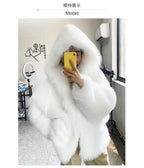 Nerazzurri Women's Faux Fur Coat with Hood - Warm & Fluffy