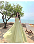 Summer Retro Purple Sexy Sleeveless Backless Ruffles Pleated Slip Dress French Women Green Elegant Party Evening Long Dress Chic