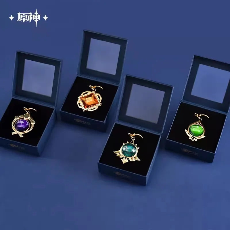 [Genuine]  Anime Game Genshin Impact 2023 Carnival Theme Cosplay Vision Elemental Pendant Rock Wind Garss Metal Backpack Charms