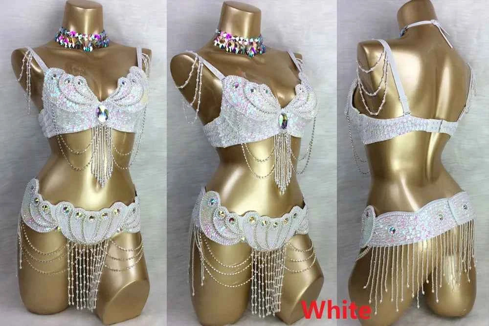 Sexy belly dance BRA+belt 2piece/ set costume set hot girl stage dance show clothing party evening event wear
