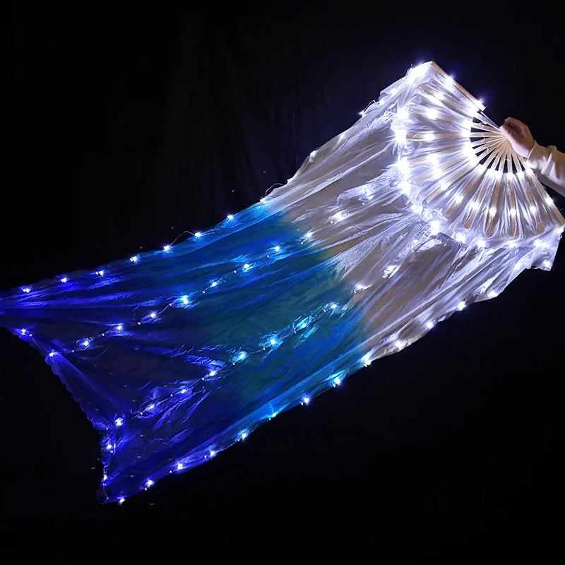 150cm Long Silk Veil Fan With LED Light Bamboo Silk Fan Practice and Stage Performance Dance Costumes Belly Dance Accessories SS69
