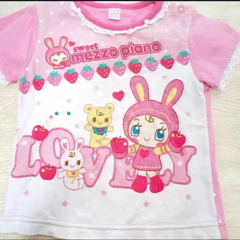 Japanese Sweet Kawaii Cartoon Polka Dot Print T-shirt Women Loose Casual Contrast Color Cute Graphic Tees Y2k Aesthetic Tops New