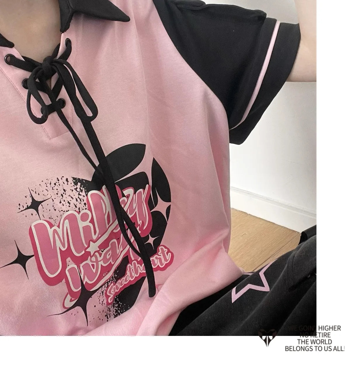 Black Pink Y2K Clothing Set Hot Girls Strapless Strap Short Sleeve T-shirt Slimming Jeans Long Pants Female 4 Piece Set Outfits SS69