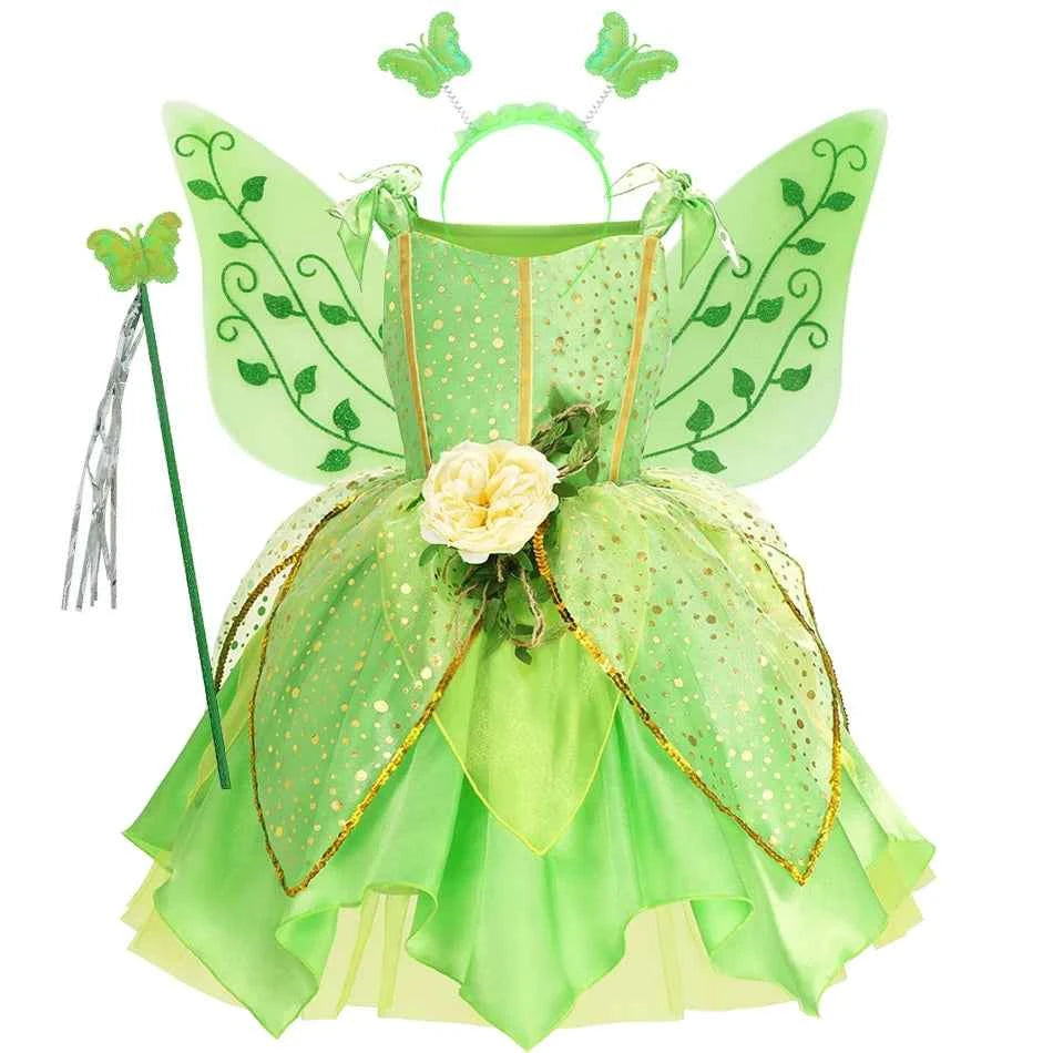 Summer Girls Tinkerbell Fairy Dresses Up for Girls Costume Kids Cosplay Flower Fairy Princess Clothes Christmas Party Outfit