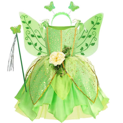 Summer Girls Tinkerbell Fairy Dresses Up for Girls Costume Kids Cosplay Flower Fairy Princess Clothes Christmas Party Outfit