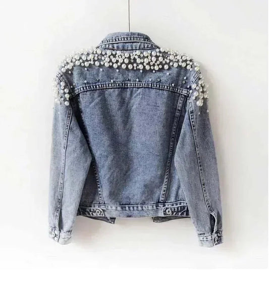 Pearl Denim Coat Women Cotton Spring Autumn Ropa Cardigan Jeans Punk Gothic Bomber Jacket Windbreaker Y2k Women Jackets Korean SS69