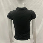 Women's Beige Chinese Style Cheongsam Blouse Vintage Mandarin Collar Short Sleeve Crop Top with Frog Button Keyhole Asymmetrical
