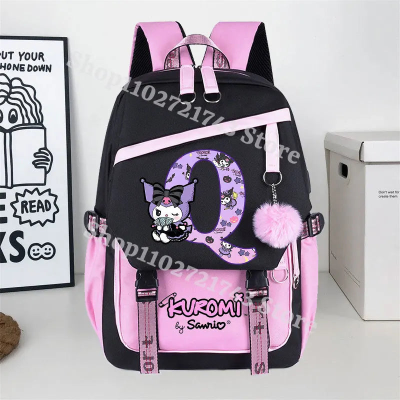 Sanrio Kuromi Large Capacity Backpack for Students Cartoon Letter A-Z Printed Schoolbag Fashion Book Stationery Storage Bag Gift SS69 24.69 KRM 953-KT 1063