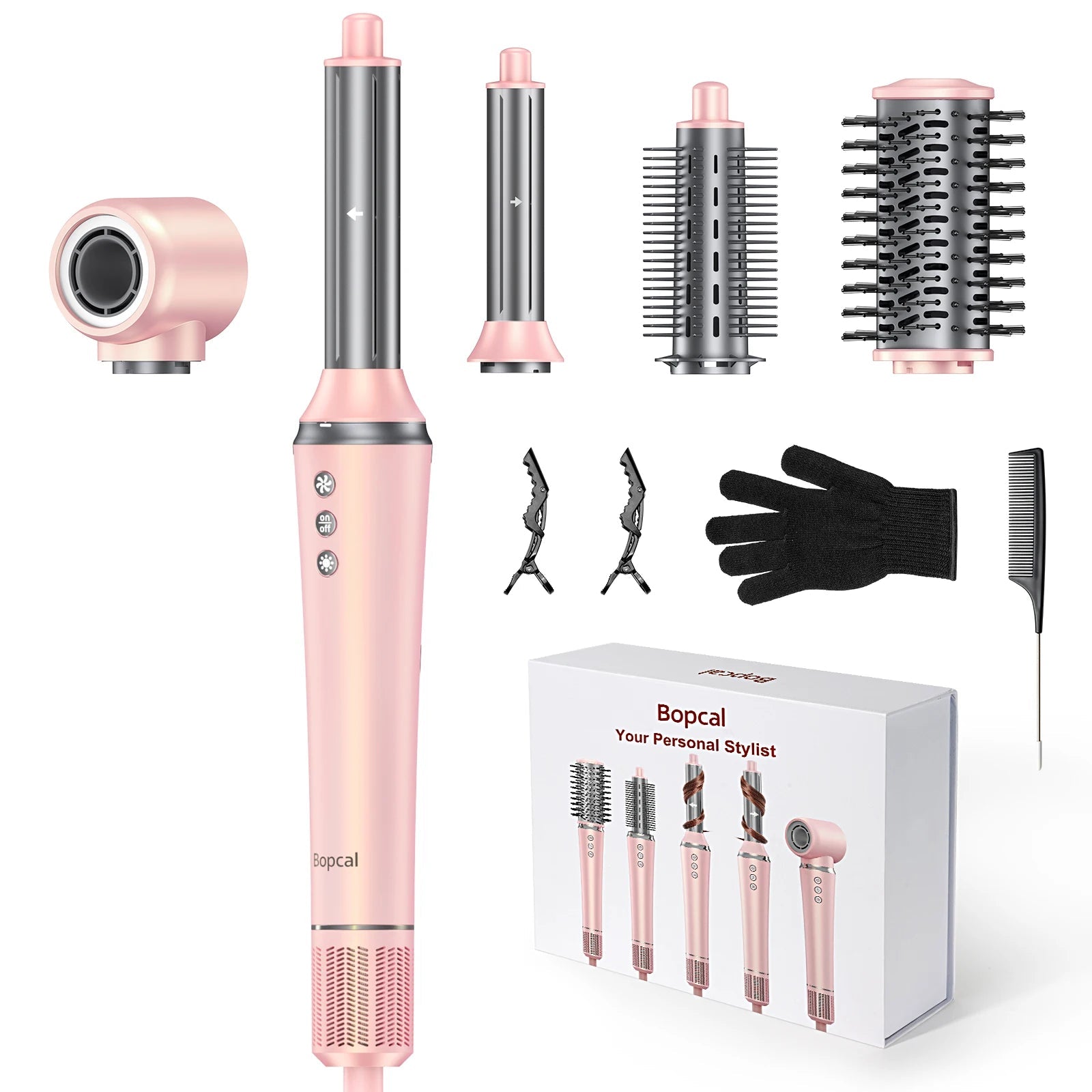 5-in-1 Hair Dryer Airstyler Ion Multistyler Hot Air Brush, 110,000 rpm with 32 mm Automatic Curling Iron, Straightener SS69 83.69 Pink / EU / United States