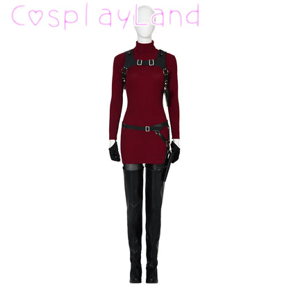 Female Ada Wong Cosplay Costume Clothing Resident 4 Remake Ada Red Women Dress Role Playing Halloween Game Set with Shoes